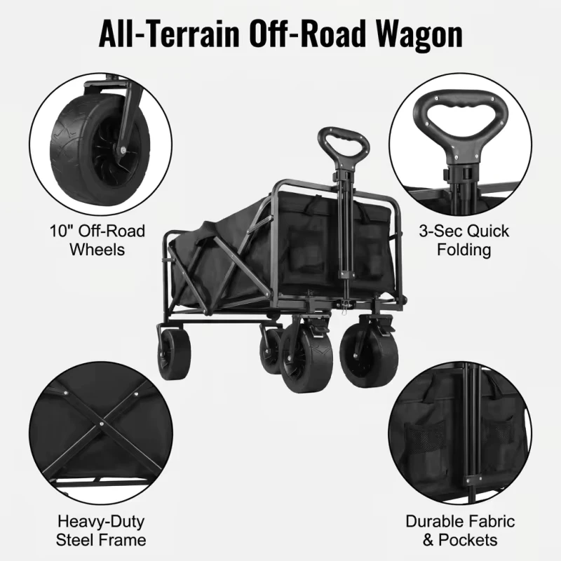 Foldable Eco Friendly Multi Functional Modern Style Metal Outdoor Garden Park Portable 4 Wheel Beach Trolley Cart Utility Wagon