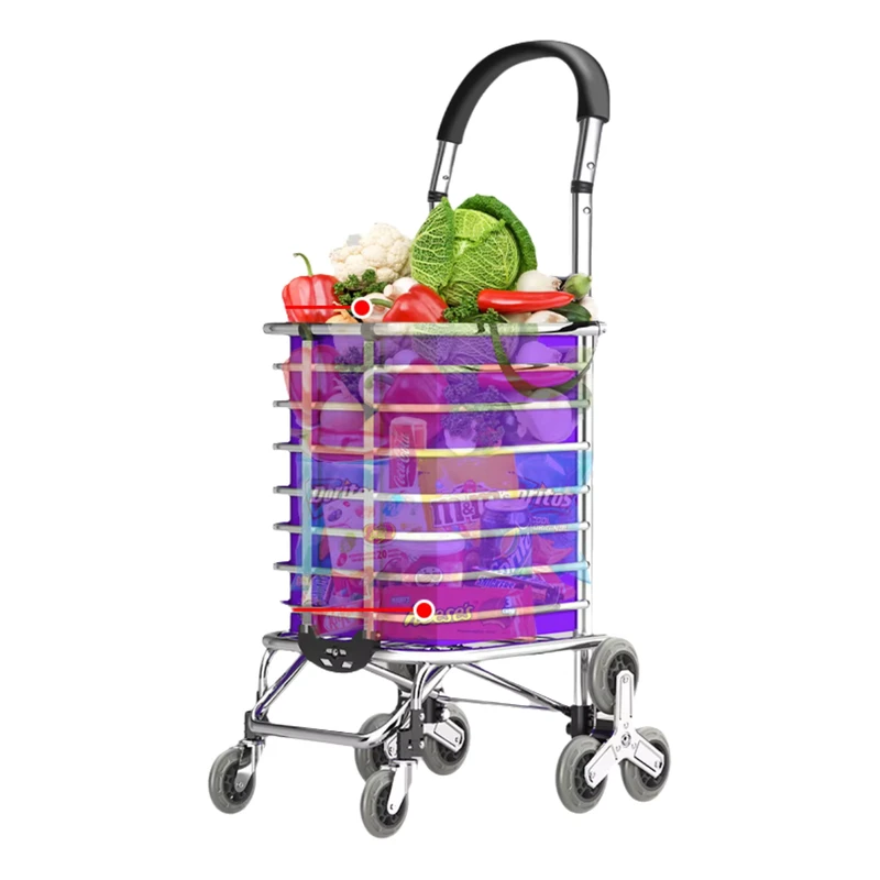 Foldable Eight-Wheeled Stair Climbing Shopping Trolley Storage & Tools Aluminum/PVC Material Grocery Cart