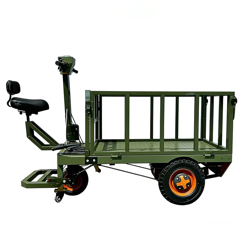 Foldable Electric 3 Wheel Riding Trolley Cart Long Range Battery All Terrain Outdoor Heavy Duty Cargo Platform Transport Cart