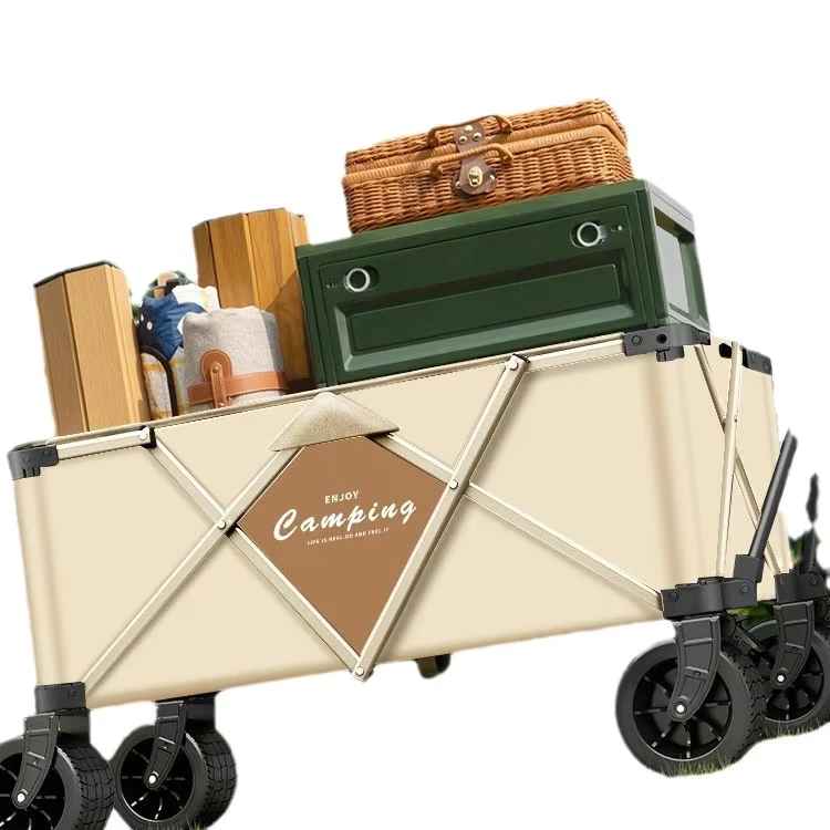 Foldable Extra Large Metal Camping Picnic Cart with Dual Brakes 500L Capacity Outdoor Pull Cart for Stall Use Safety