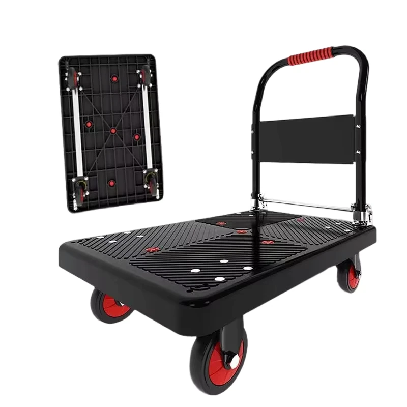 Foldable Flatbed Trolley 150kg 1000kg Capacity Foldable Four Wheel Transport Trolley for Warehouse Moving Goods One Piece Sell
