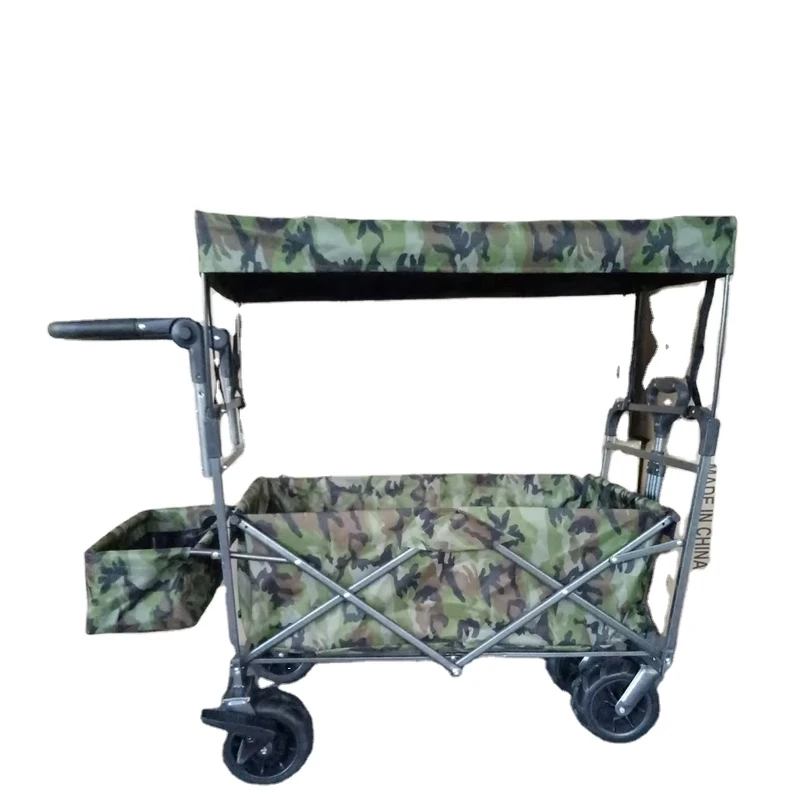 Foldable Four Wheel Camping Cart with Iron & Oxford Cloth Construction Customizable for Car Based Adventures