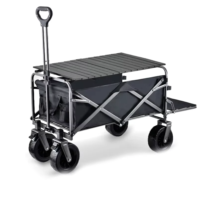 Foldable Four Wheel Metal Platform Rear Opening Tow Trolley Outdoor Picnic Durable Camping Shopping Beach Easy Carry
