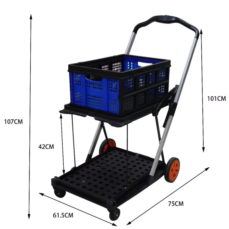 Foldable Four-Wheel Plastic Platform Shopping Trolley Cart for Vegetable Moving Tool