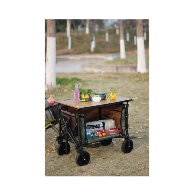 Foldable Four-Wheel Shopping Trolley with 60KGS Capacity and Thickened Carbon Steel for Camping Beach Durable Platform Structure