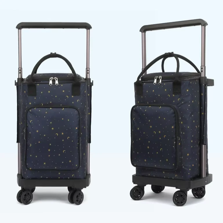 Foldable Four Wheeled Shopping Cart Small Pull Cart Universal Wheel Wide Pull Rod Trolley Insulation Shopping