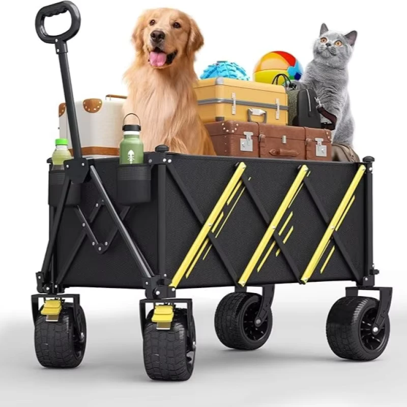 Foldable Four-wheel Oxford Material Outdoor Camping Trolley Cart Portable Beach Wagon with Platform Structure