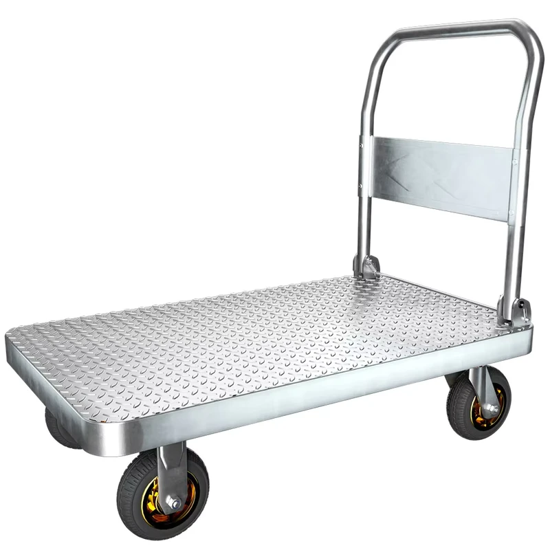 Foldable Handle 105*65cm Size Platform Hand Push Cart Metal Steel Heavy Duty Hand Trolley Cart for Warehouse