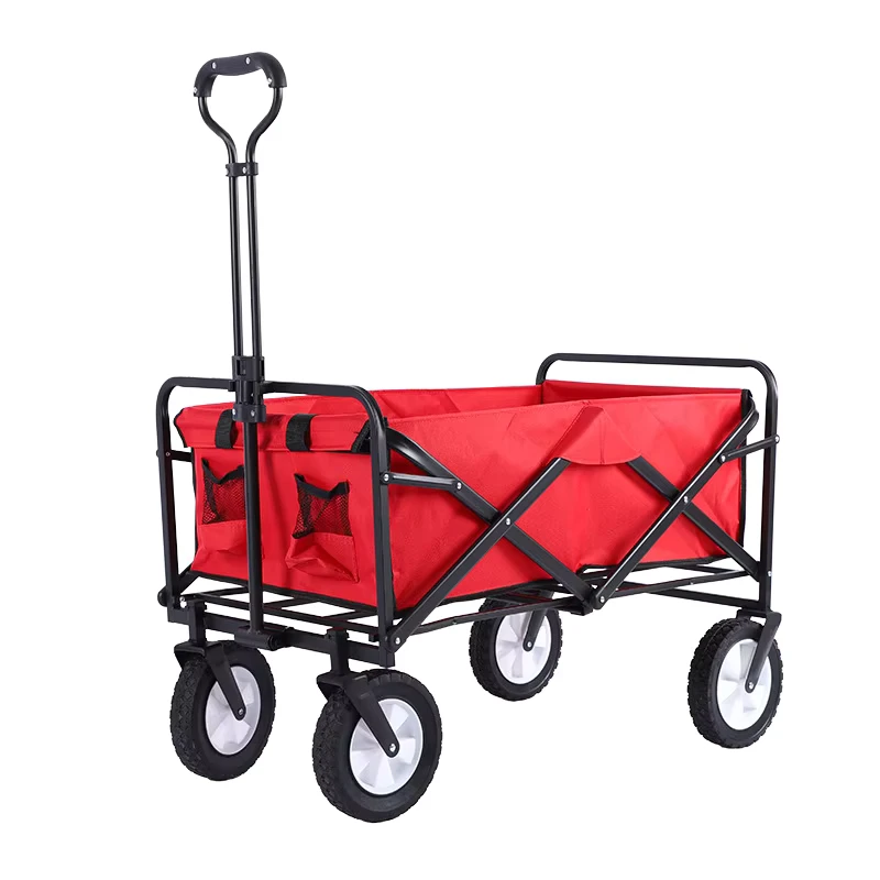 Foldable Heavy Duty Canvas PVC Four Wheel Outdoor Utility Wagon Cart Portable Waterproof Wheel Beach Garden Camping Trolley