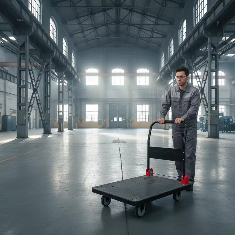 Foldable Heavy Duty Plastic Four-Wheel Mesh Utility Platform Cart Silent Wheel Flatbed Hand Trolley Industrial Warehouse OEM