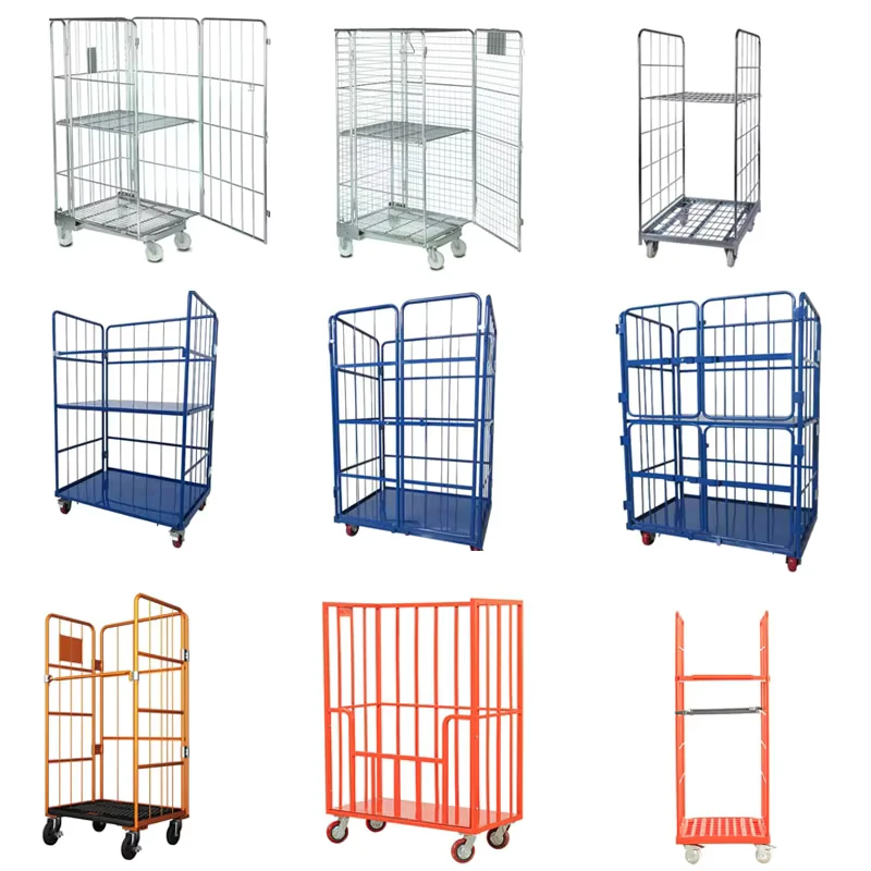 Foldable Heavy Duty Steel Mesh Roll Cage Trolley Container Zinc Galvanized 500kg Capacity 50x50mm Mesh Grid Warehouse Logistics