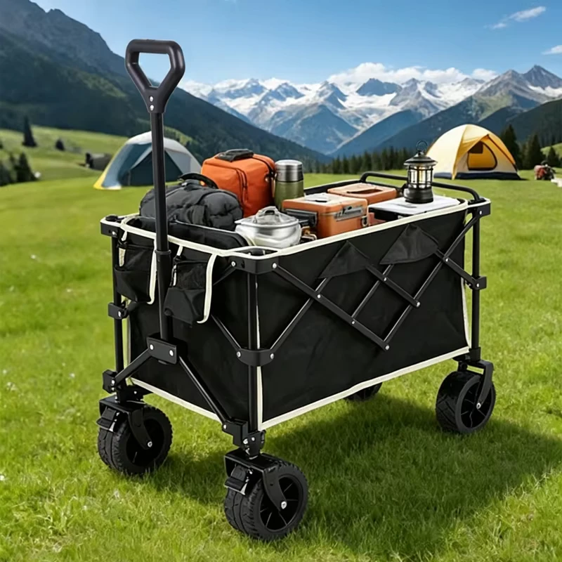Foldable Heavy Duty Utility Cart for Vendor Stall Large Capacity Portable Outdoor Picnic Camp Cart