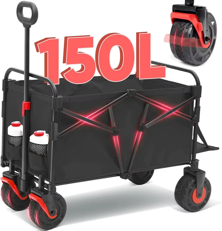 Foldable Heavy Duty Wagon Cart With Big All-Terrain Beach Wheels Four-Wheel Shopping Utility Cart