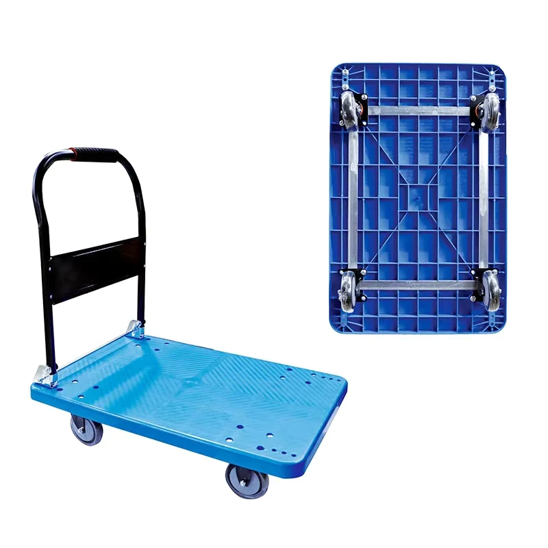 Foldable Industrial Trolley Warehouse Storage Hand Cart Trolley Hand Truck with Flat Plastic Trolley for Storage