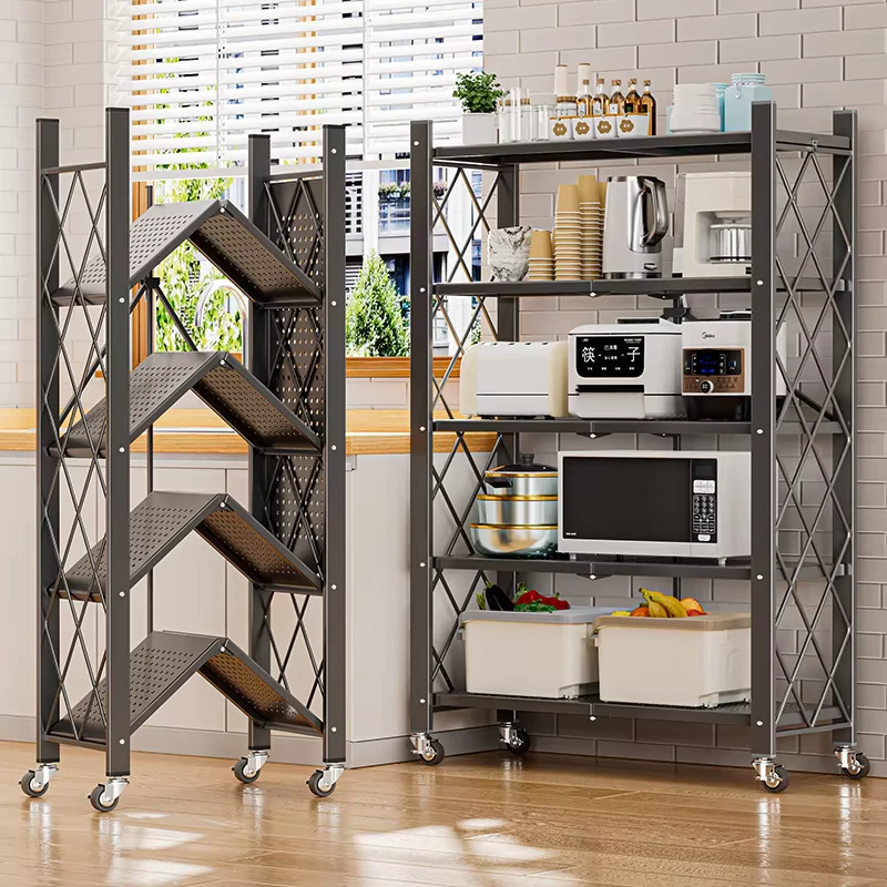 Foldable Installation free Kitchen Storage Racks Floor Multi layer Storage Rack Movable Multi functional Balcony Storage Rack