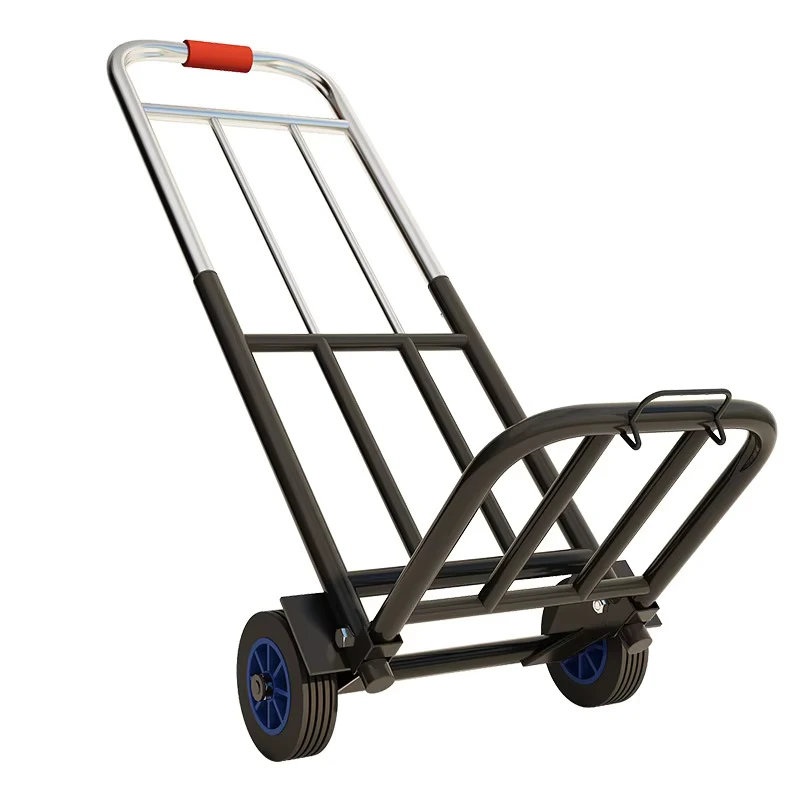 Foldable Iron Handcart Transport Trolley with Two Wheels Portable OEM Household Hotel Shopping Cart for Grocery Delivery Luggage