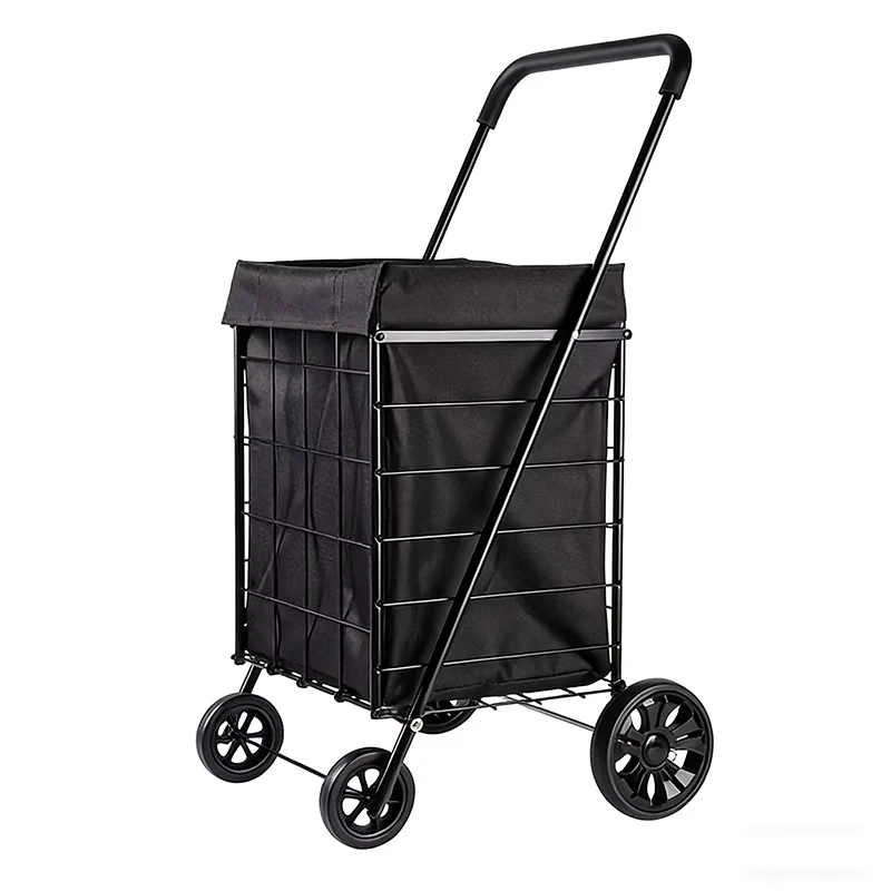 Foldable Iron Trolley Picnic Cart PU Wheels Heavy duty Waterproof Lining Multi purpose Shopping Cart