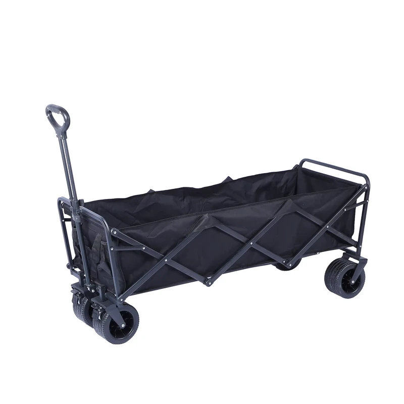 Foldable Metal 4 Wheel Wide Wheel Camping Outdoor Trolley with 100kg Load Capacity for Tools Storage Shopping