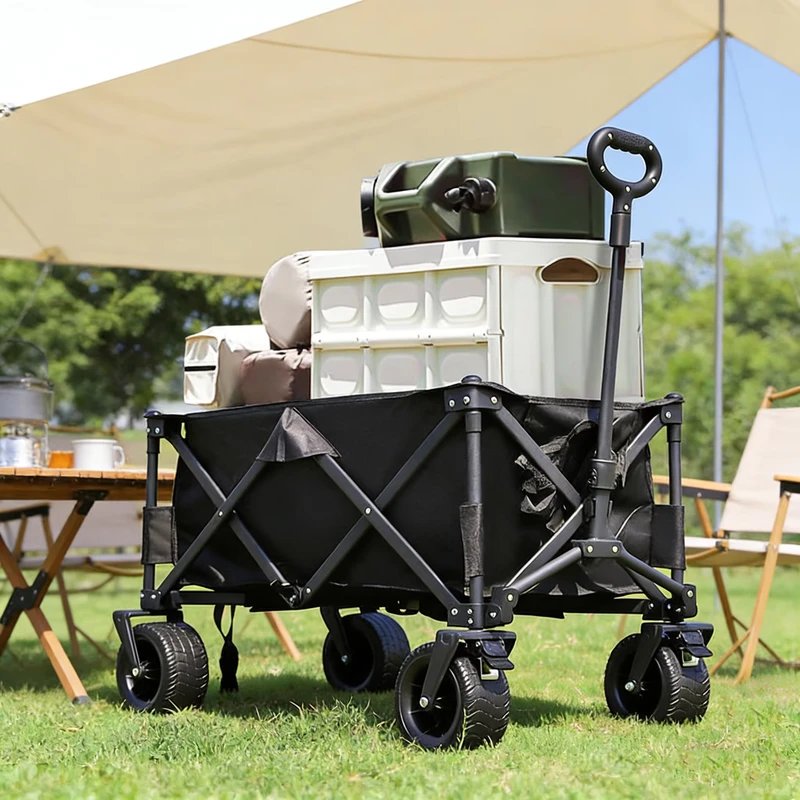 Foldable Metal Camping Cart Off Road Trolley Cart 200kg Load Capacity 95x101x58cm Breathable Waterproof Four Wheel for Camping