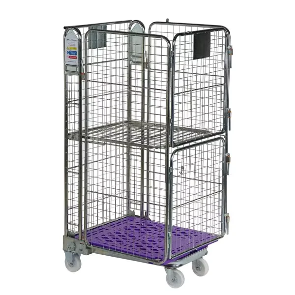 Foldable Metal Zin Plated Logistics Collapsible Warehouse Security Qualified Cargo Storage Nestable Wire Mesh Roll Cage