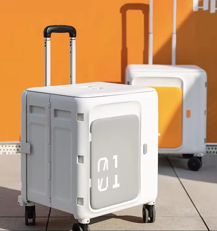 Foldable Multifunctional PP Luggage Cart with Seat & Over 35L Storage for Supermarket & Airport Use