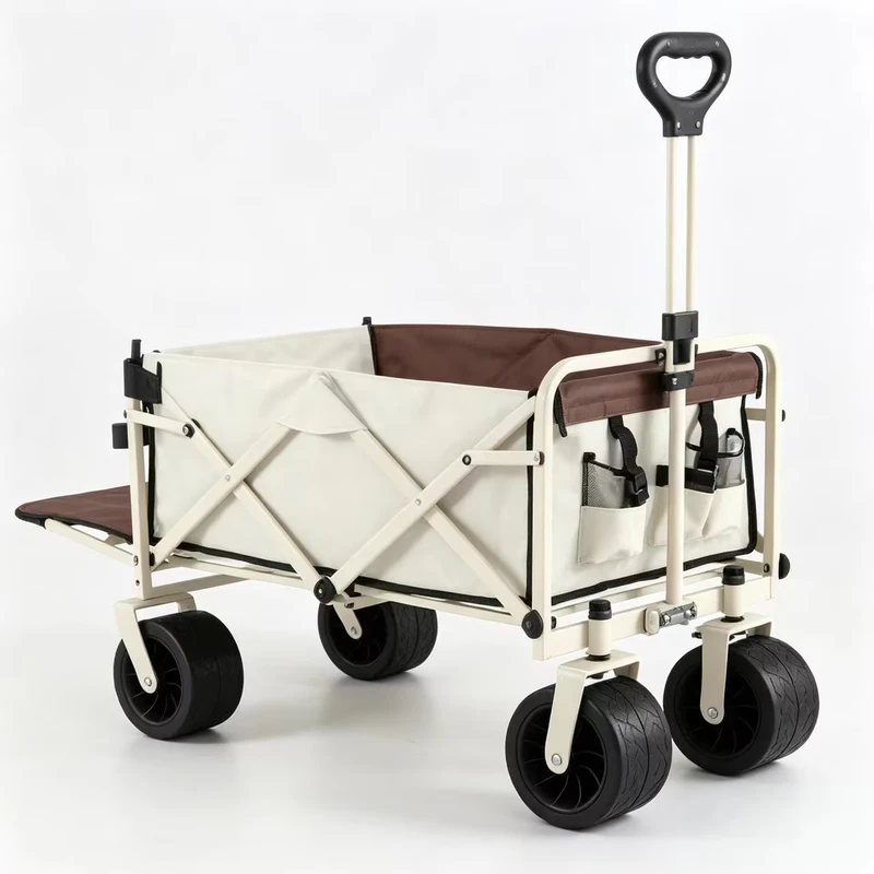 Foldable Outdoor Camping Wagon with Tailgate Large Capacity Beach Picnic Trolley Cart for Shopping