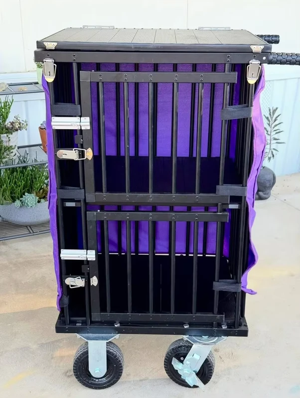 Foldable Pet Trolley Aluminum Light weighted Dog Cage Two Berth Double Decker Dog Show Trolley