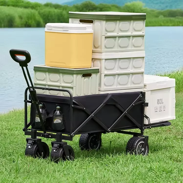 Foldable Picnic Wagon Electric Camping Cart Lithium Battery Trail Collapsible Folding Beach Utility Cart Trolley Wagon