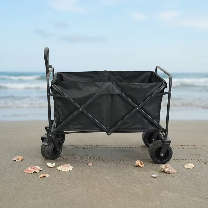 Foldable Plastic Beach Utility Wagon Cart with Portable PVC Wheels Canopy Storage Outdoor Camping