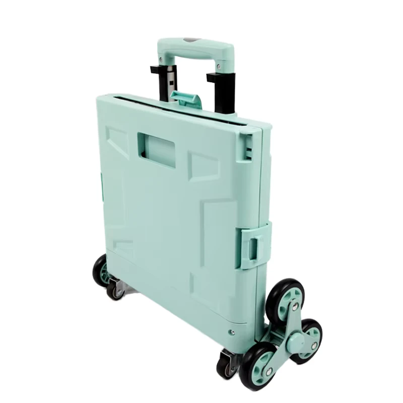 Foldable Plastic Food Carts Folding Hand Push Grocery Shopping Trolley Cart