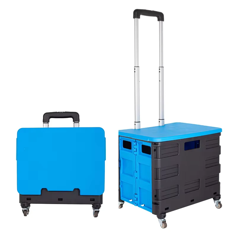 Foldable Plastic Luxury Shopping Cart Trolley Portable 4 Wheels Multi-scenario Customized Logo