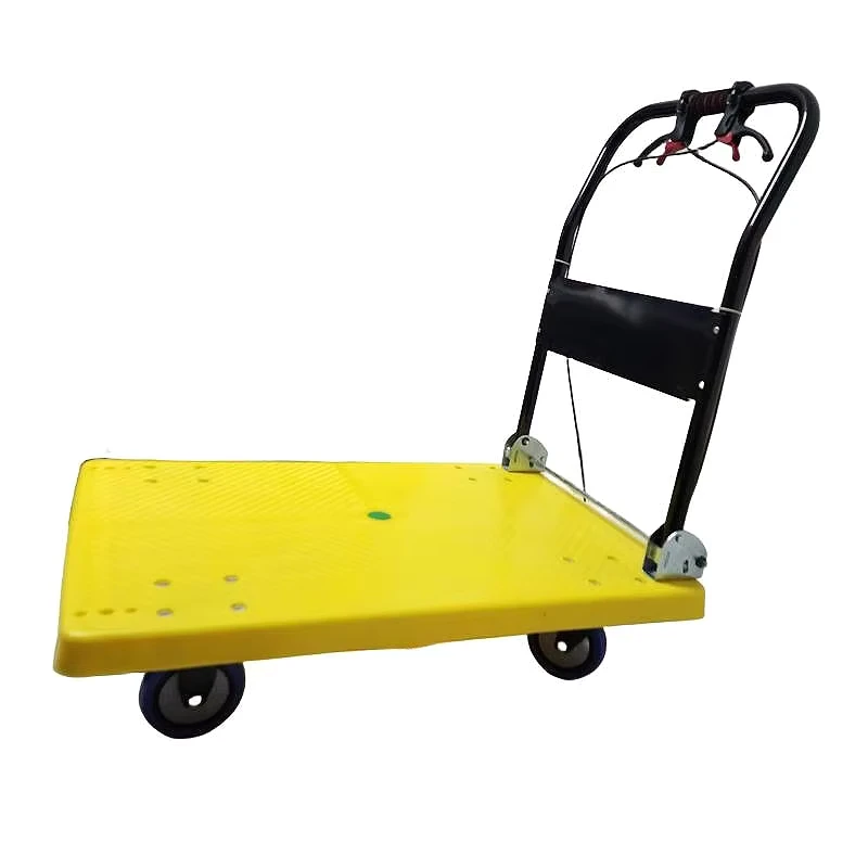 Foldable Plastic Platform Truck Hand Trolley Cart with Brakes