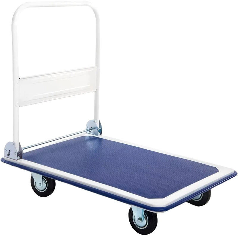 Foldable Platform Hand Truck 150kg Capacity Heavy Duty Push Cart with Silent PU Wheels for Warehouse & Logistics