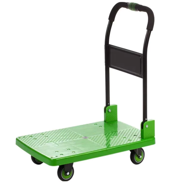 Foldable Platform Hand Trucks Industrial Trolley Double Hand Cart Mute Push Cart Green Steel Wheel Heavy Loading Carts