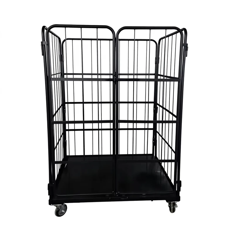 Foldable Roll Container Trolley Steel Logistics Cart Powder Coated Finish Collapsible for Easy Transport and Warehouse Storage
