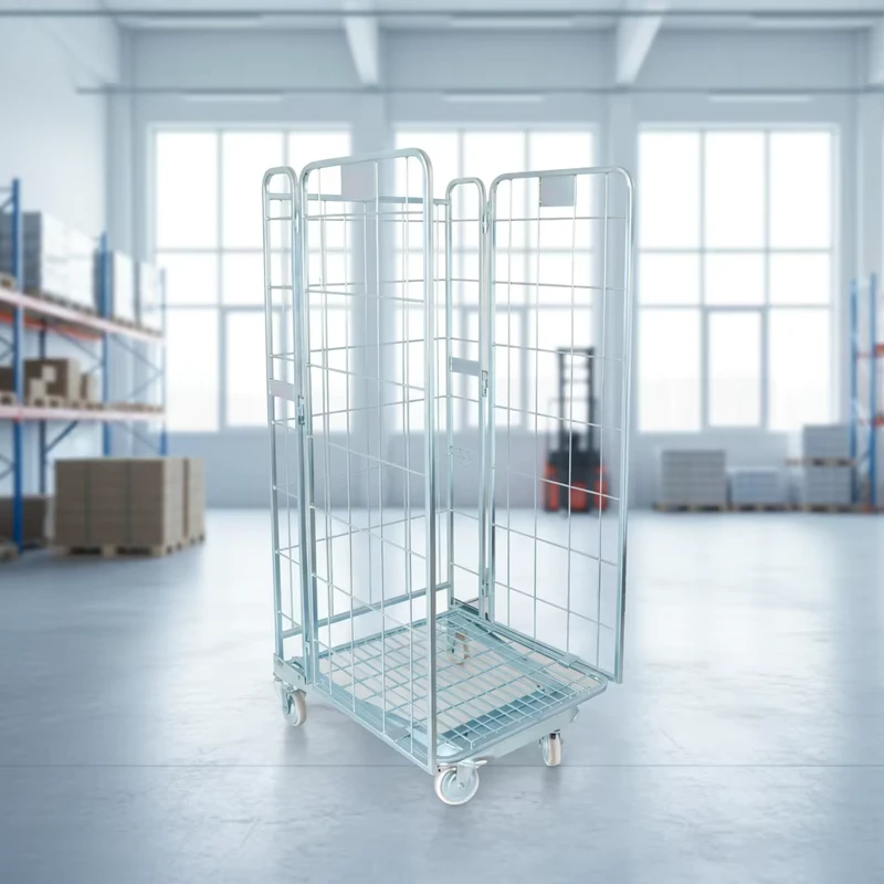 Foldable Roll Container with Mesh Sides for Warehouse Security Storage