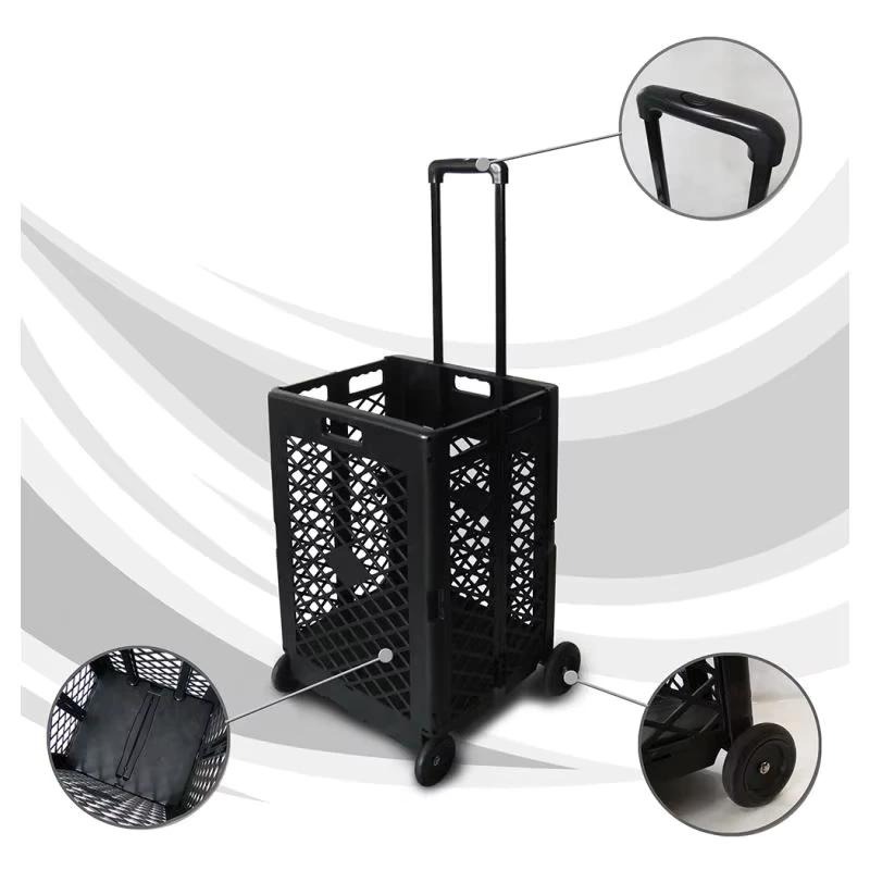 Foldable Shopping Cart Folding Mesh Shopping Cart Home Use Trolley with 4 Wheels
