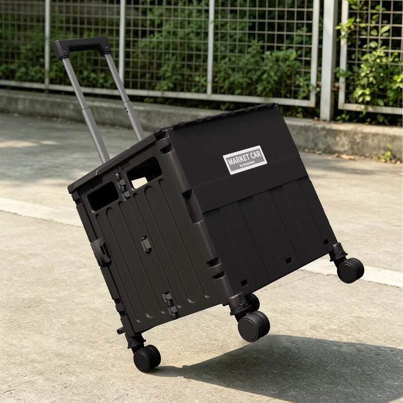 Foldable Shopping Cart Food Container with Telescopic Handle PP Material Eco Friendly Storage Containers Kitchen