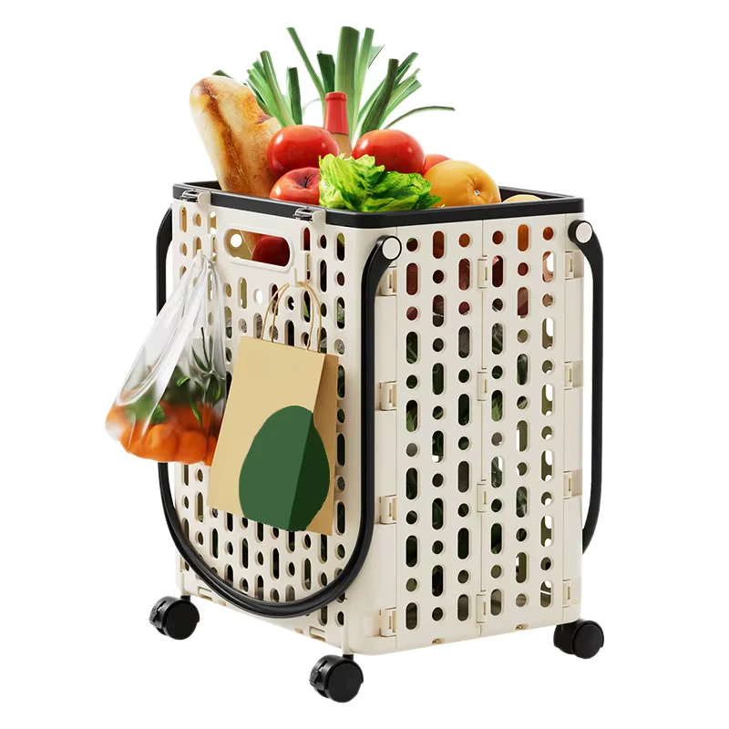 Foldable Shopping Cart Outdoor Camping Picnic Supermarket Household Stair Climbing Trolley Hand Pull Cart PP Material Universal