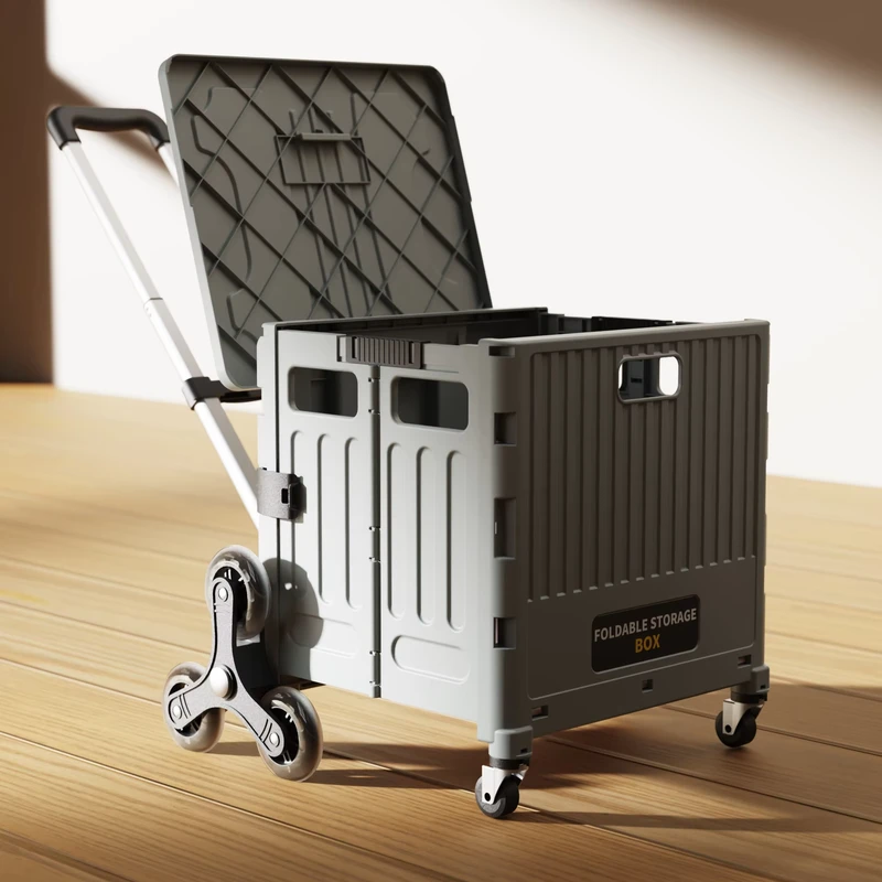 Foldable Shopping Storage Cart Multifunction Stair Climbing Collabsible Trunk Trolley with Wheels for Outdoor Picnic