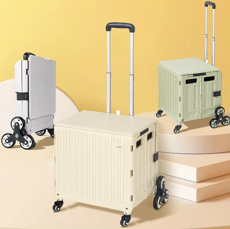 Foldable Shopping Trolley Cart Portable Collapsible Utility Cart Wheels PP Material 20-35L Capacity for Grocery Shopping Outdoor