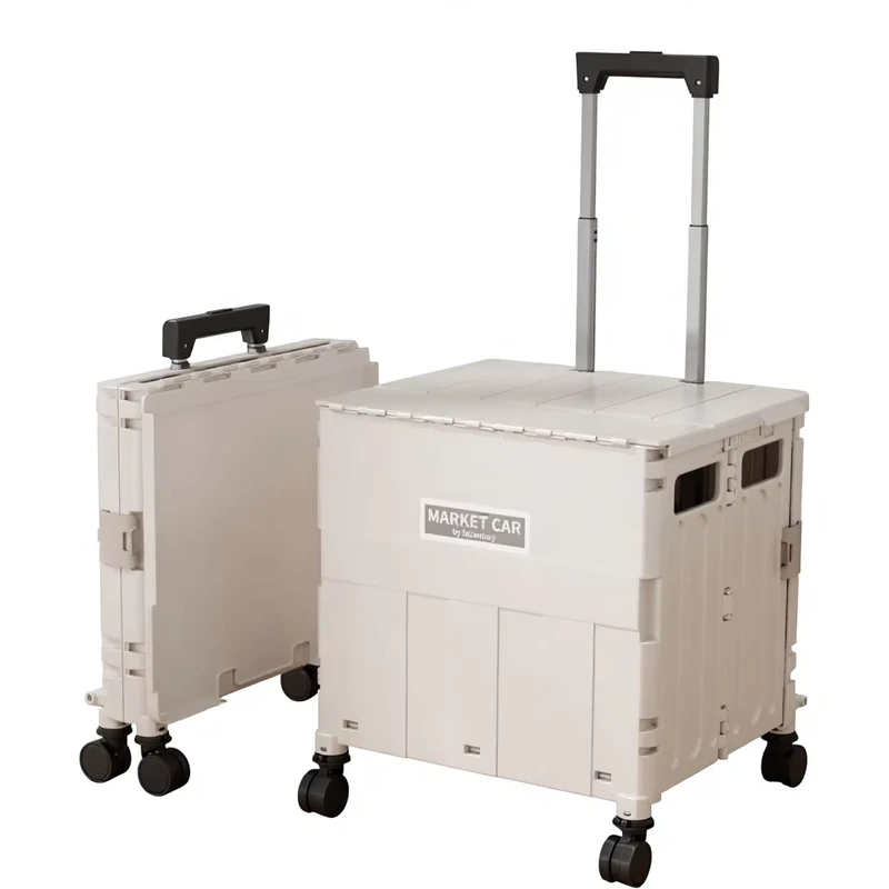 Foldable Shopping Trolley Heavy Duty Plastic Utility Cart for Kitchen Outdoor Use 45/65L Capacity Eco-Friendly