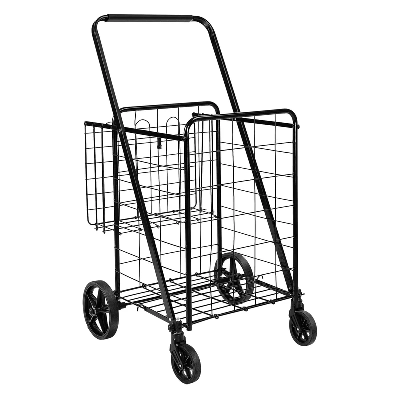 Foldable Shopping Utility Cart with 360 Degree Wheels Easy Assembly Black X Large for Groceries Laundry Sports Equipment