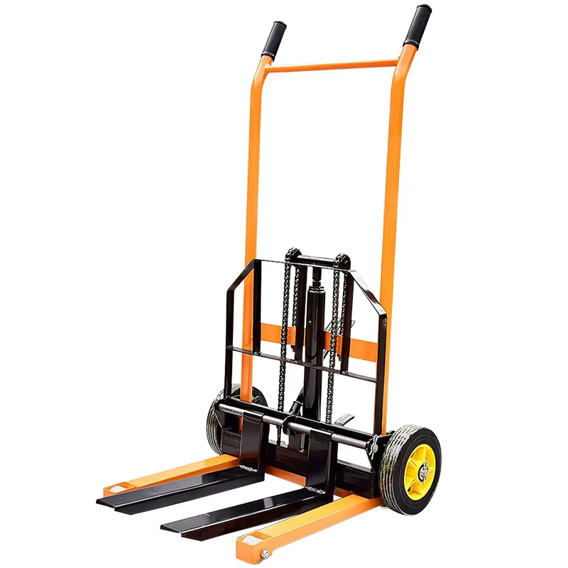 Foldable Small Household Lift and split Manual Forklift Compact Nylon Rubber Wheels Pallet Stacker Hand operated