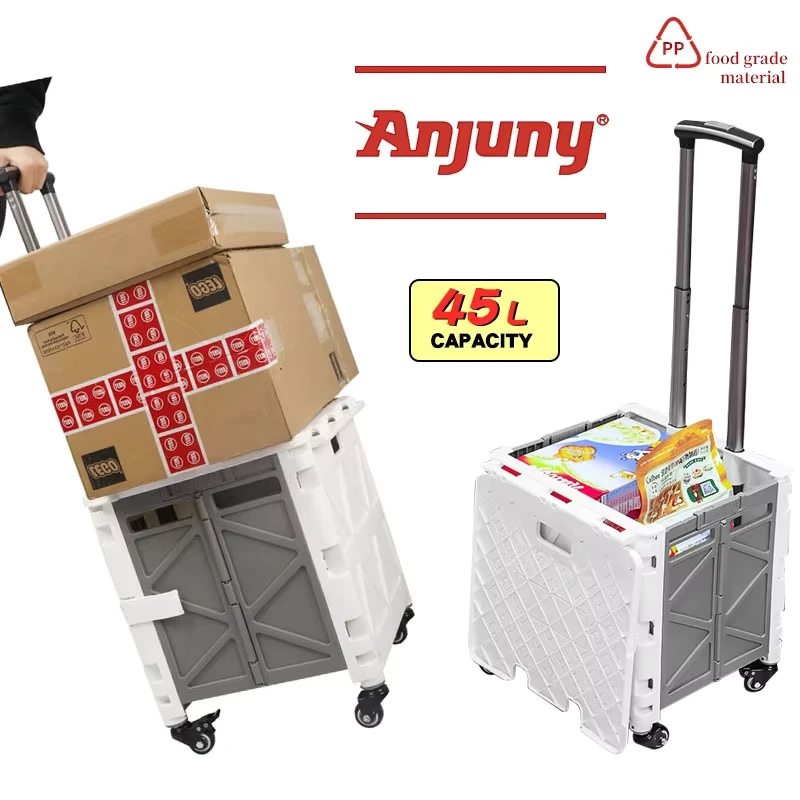 Foldable Smart Cart Portable Shopping Trolley with Plastic Storage Box New Design for Household & Market Use