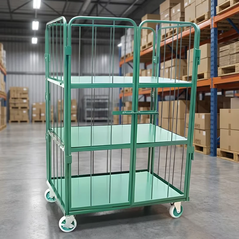 Foldable Stackable Steel Rolling Cage Trolley with 4/6/5 Inch Wheels Silver White 500kg Capacity