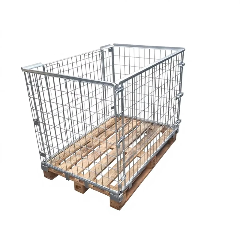 Foldable Stackable Steel Wire Industrial Galvanized Mesh Cage Container 1300KG Capacity and Wheels Warehouse Storage
