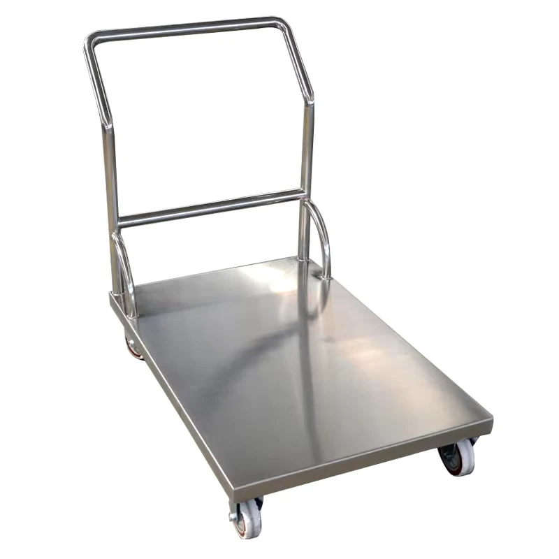 Foldable Stainless Steel Hand Cart Four Wheel Platform Trolley for Hotel Hardware Shop Storage Industrial Workshop