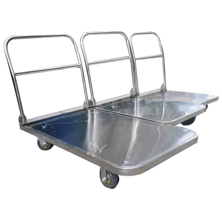 Foldable Stainless Steel Hand Cart Four Wheel Platform Trolley for Versatile Shopping Storage Tools Industrial Workshop Use OEM