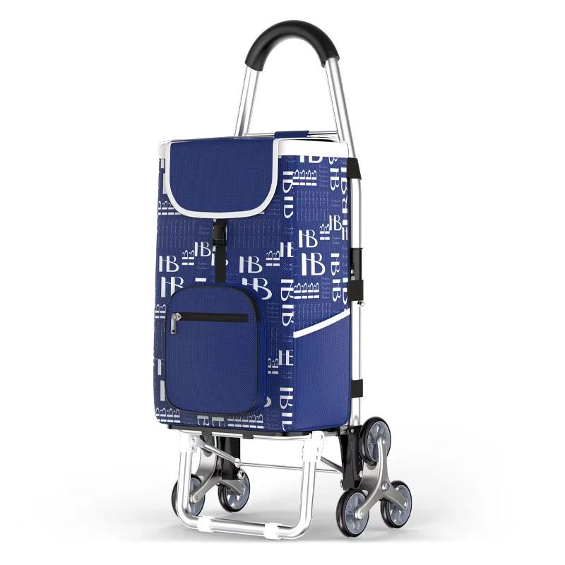 Foldable Stair Climber Shopping Cart with Seat Heavy Duty 2-in-1 Grocery Trolley with 50L Waterproof Bag